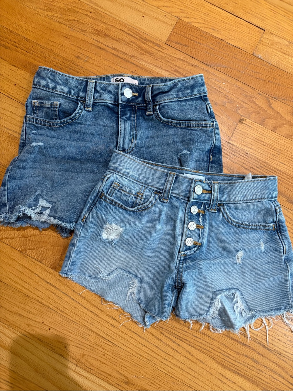 Two-Pair girls Distressed Denim Shorts in Light & Medium Blue